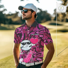 Load image into Gallery viewer, Funny Golf ball heart pink graffiti pattern Valentine Golf polo shirt for men Custom Couple Outfits NQS11323