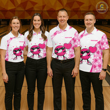 Load image into Gallery viewer, Personalized funny bowling ball pink heart pattern white Mens bowling shirts, Valentine bowling gifts NQS11325