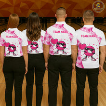 Load image into Gallery viewer, Personalized funny bowling ball pink heart pattern white Mens bowling shirts, Valentine bowling gifts NQS11325