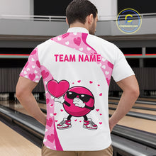Load image into Gallery viewer, Personalized funny bowling ball pink heart pattern white Mens bowling shirts, Valentine bowling gifts NQS11325