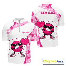 Load image into Gallery viewer, Custom funny bowling ball pink heart pattern matching bowling shirts for couples, Valentine gifts NQS11325