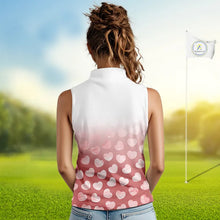 Load image into Gallery viewer, Personalized pink heart pattern white Sleeveless Golf Polo Shirt, custom Valentine golf gifts for her NQS11326