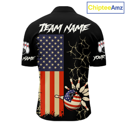 Custom American Flag Skull Bowling shirts For Men, patriotic team Bowling jerseys gift for bowlers NQS11538