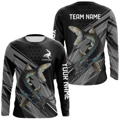 Personalized Black camo Catfish Fishing Jerseys, Catfish Long Sleeve Fishing Tournament Shirts NQS9750