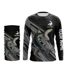 Load image into Gallery viewer, Personalized Black camo Catfish Fishing Jerseys, Catfish Long Sleeve Fishing Tournament Shirts NQS9750