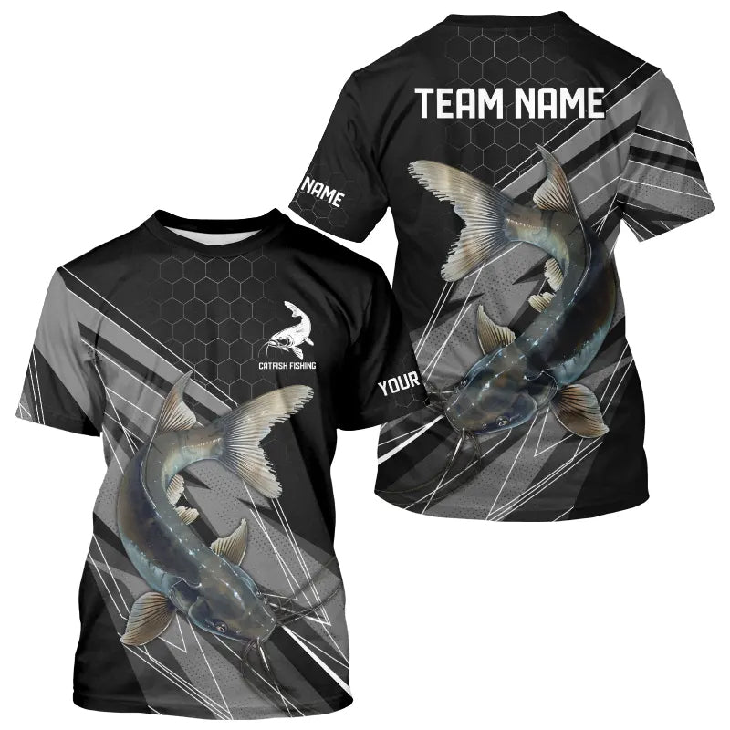 Personalized Black camo Catfish Fishing Jerseys, Catfish Long Sleeve Fishing Tournament Shirts NQS9750