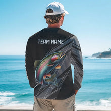 Load image into Gallery viewer, Personalized Black camo Rainbow Trout Fishing Jerseys, Trout Long Sleeve Fishing Tournament Shirts NQS9751