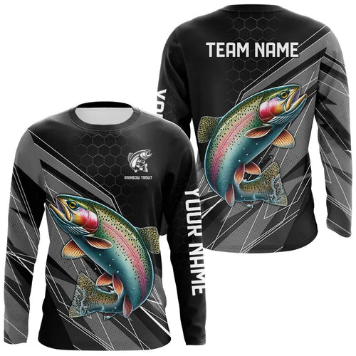 Personalized Black camo Rainbow Trout Fishing Jerseys, Trout Long Sleeve Fishing Tournament Shirts NQS9751