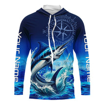 Load image into Gallery viewer, Personalized Marlin Blue Long Sleeve Performance Fishing Shirts, Marlin compass tournament Shirts NQS5816