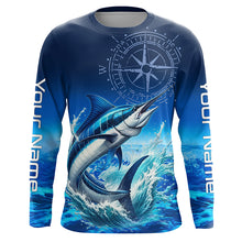 Load image into Gallery viewer, Personalized Marlin Blue Long Sleeve Performance Fishing Shirts, Marlin compass tournament Shirts NQS5816
