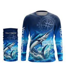 Load image into Gallery viewer, Personalized Marlin Blue Long Sleeve Performance Fishing Shirts, Marlin compass tournament Shirts NQS5816