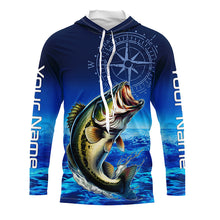 Load image into Gallery viewer, Personalized Bass Blue Long Sleeve Performance Fishing Shirts, Bass compass tournament Shirts NQS5817