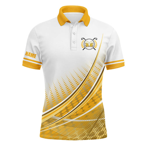 White and Yellow Golf and Beer Mens golf polo shirts custom golf clothes for mens NQS8340