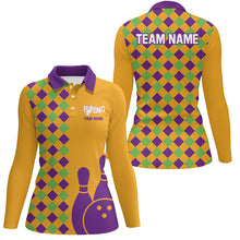 Load image into Gallery viewer, Orange Purple Argyle pattern Halloween custom bowling shirts for Women, Bowling Team League Jerseys NQS8552