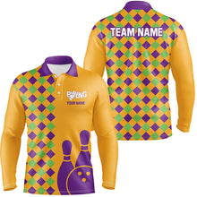 Load image into Gallery viewer, Orange Purple Argyle pattern Halloween custom bowling shirts for men, Bowling Team League Jerseys NQS8552