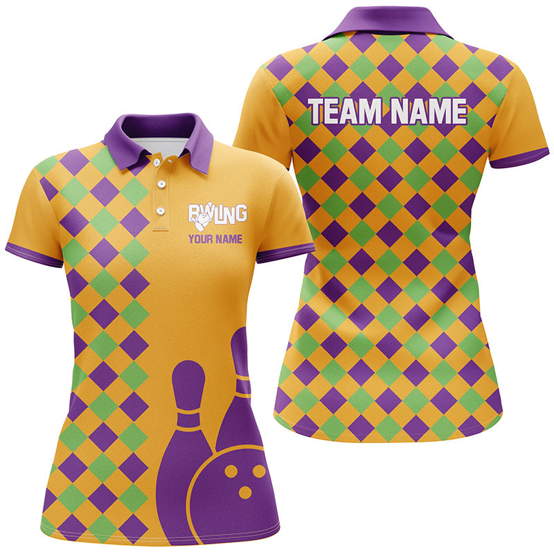 Orange Purple Argyle pattern Halloween custom bowling shirts for Women, Bowling Team League Jerseys NQS8552