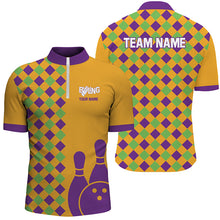 Load image into Gallery viewer, Orange Purple Argyle pattern Halloween custom bowling shirts for men, Bowling Team League Jerseys NQS8552