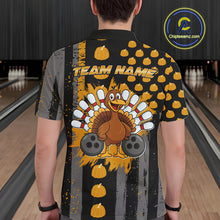 Load image into Gallery viewer, Funny Bowling Shirts For Men Pumpkin American Flag Turkey Thanksgiving Custom Team turkey bowl shirts NQS10943