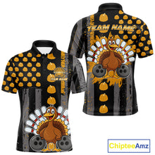 Load image into Gallery viewer, Funny Bowling Shirts For Men Pumpkin American Flag Turkey Thanksgiving Custom Team turkey bowl shirts NQS10943