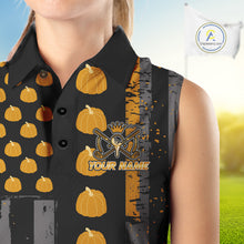 Load image into Gallery viewer, Funny Women Sleeveless Golf Polo Shirt Custom Pumpkin American Flag Turkey Thanksgiving golf shirt NQS10944