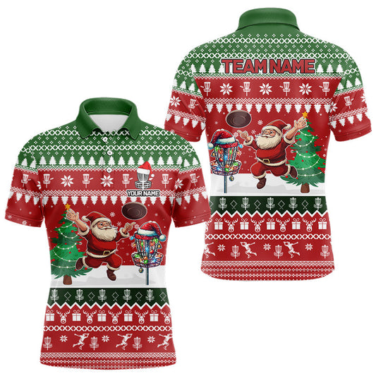 Funny ugly Christmas Santa Mens Disc golf polo shirts Custom Team Name Disc Golf Jersey Xmas Outfit NQS9028