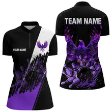 Load image into Gallery viewer, Black and Purple Eagle bowling jerseys Polo, Quarter Zip Shirt for Women Custom Bowling Team shirts NQS9437
