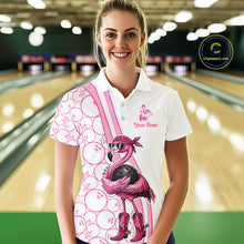 Load image into Gallery viewer, Funny Cute Pink Flamingo Custom White &amp; Pink Bowling Shirts For Ladies, Flamingo Bowling Team Outfits NQS11544