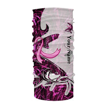 Load image into Gallery viewer, Catfish fishing pink Camo ribbon Breast Cancer Custom name sun protection long sleeves fishing shirts NQS9760