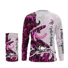 Load image into Gallery viewer, Catfish fishing pink Camo ribbon Breast Cancer Custom name sun protection long sleeves fishing shirts NQS9760