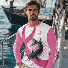 Load image into Gallery viewer, Pink ribbon pattern Catfish fishing Breast Cancer Custom sun protection long sleeves fishing shirts NQS9761