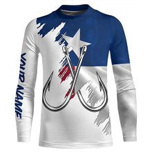 Load image into Gallery viewer, Texas flag TX Fishing Fish Hook UV protection custom long sleeves shirts Patriotic fishing apparel NQS7924