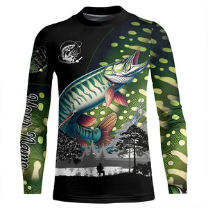 Musky Muskellunge fishing scales Custom name performance anti UV long sleeve fishing shirts jerseys NQS3665