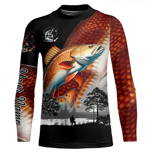 Redfish puppy drum fishing scales Custom name performance anti UV long sleeve fishing shirts jerseys NQS3666