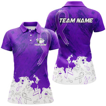 Load image into Gallery viewer, Personalized Purple Ribbons Pattern Bowling Shirts For Women, Custom breast cancer bowling shirts NQS8348