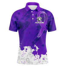 Load image into Gallery viewer, Purple Ribbons pattern Mens golf polo shirts custom men&#39;s breast cancer awareness polo shirts NQS8351