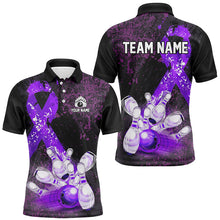 Load image into Gallery viewer, Personalized Purple Ribbons Grunge Bowling Shirts For Men, Custom breast cancer bowling Team shirts NQS8353