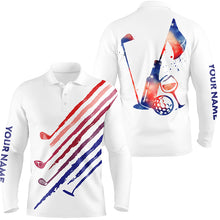 Load image into Gallery viewer, Red, White and blue Mens golf polo shirts custom vintage golf wine clubs patriotic golf tops for mens NQS6469