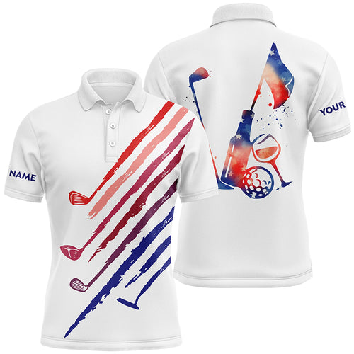 Red, White and blue Mens golf polo shirts custom vintage golf wine clubs patriotic golf tops for mens NQS6469