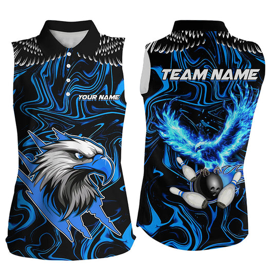 Black and blue camo Flame Eagle Bowling sleeveless polo shirts for Women custom Bowling Team Jerseys NQS8559