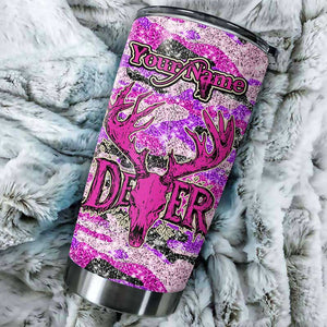 1pc Deer Hunting pink glitter camo Custom name Stainless Steel Tumbler Cup Personalized Hunting gifts NQS1050