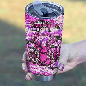 1pc Deer Hunting pink glitter camo Custom name Stainless Steel Tumbler Cup Personalized Hunting gifts NQS1050