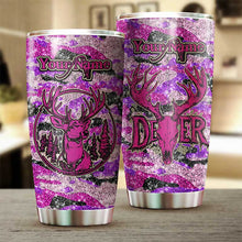 Load image into Gallery viewer, 1pc Deer Hunting pink glitter camo Custom name Stainless Steel Tumbler Cup Personalized Hunting gifts NQS1050