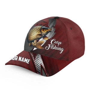 Carp fishing camo hats for men, women custom baseball best Carp fishing hat | Red NQS8794