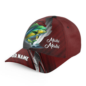 Mahi mahi fishing camo hats for men, women custom baseball best Dorado fishing hat | Red NQS8796