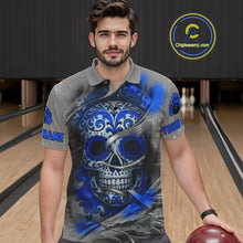 Load image into Gallery viewer, Blue Sugar Skull Tattoo Custom Mens Bowling Polo, Quarter Zip Shirts,Team Bowling Jerseys NQS10947