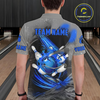 Blue Sugar Skull Tattoo Custom Mens Bowling Polo, Quarter Zip Shirts,Team Bowling Jerseys NQS10947