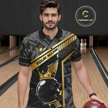 Load image into Gallery viewer, Black Camo and Gold Broken Crown Bowling Ball Bowling Shirts For Men Custom Bowling Team Jerseys NQS11139