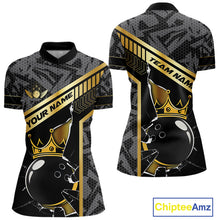 Load image into Gallery viewer, Black Camo and Gold Broken Crown Bowling Ball Bowling Shirts For Women Custom Bowling Team Jerseys NQS11139