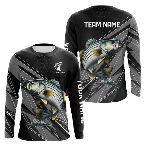 Personalized Black camo Striped Bass Fishing Jerseys, Striper Long Sleeve Fishing Tournament Shirts NQS9282