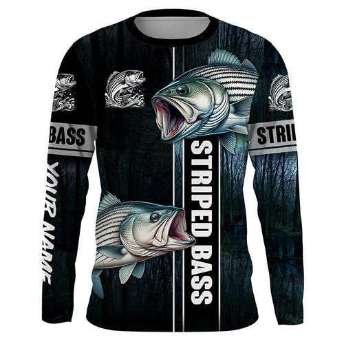Striped Bass striper Fishing blue camo fish on custom name sun protection long sleeve fishing shirts NQS4451